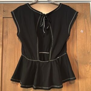 Hem & Thread Open Back Peplum Top blouse Womens L Black/White Cotton Beach